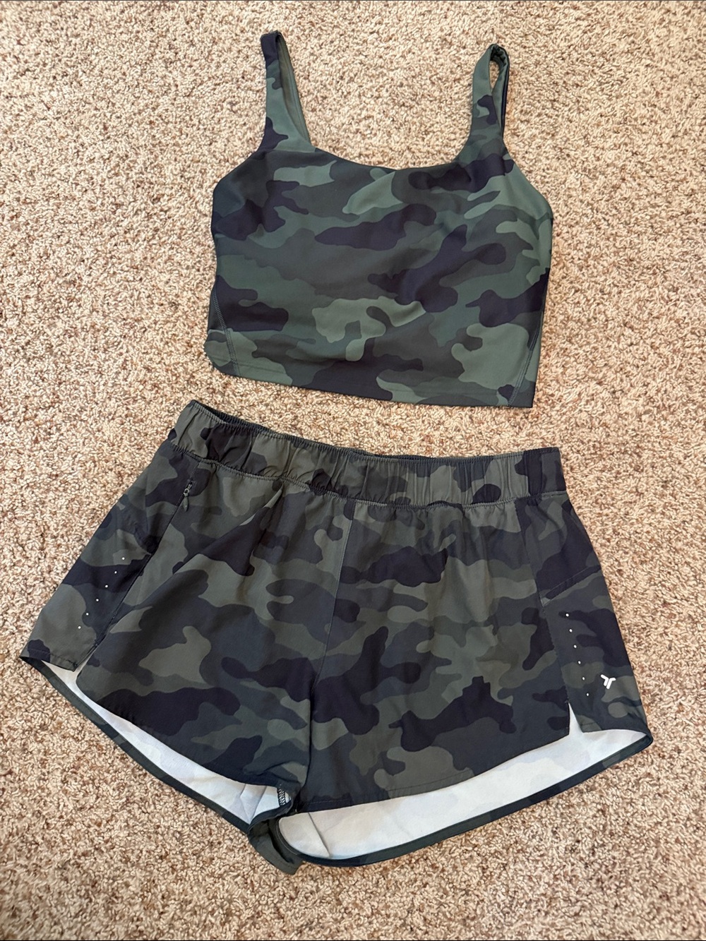 Old Navy Green Camo Athletic Shorts & Long Line Sports Bra Set
